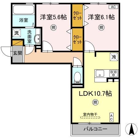 DROOM SAKURA.J(2LDK/2階)の間取り写真