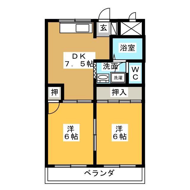 コーポミカド(2DK/1階)の間取り写真