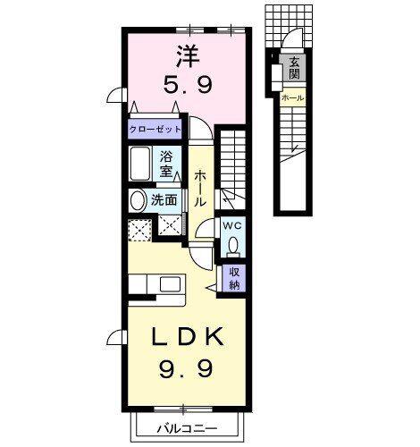 プラシード(1LDK/2階)の間取り写真