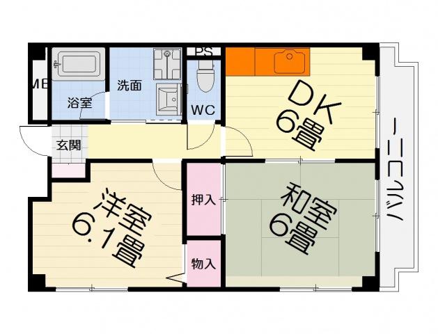 エトワール泉大津(2DK/4階)の間取り写真