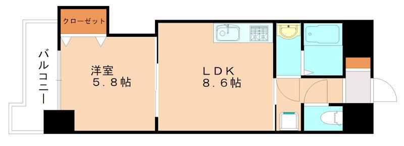 クレアヒルズ浅生(1LDK/9階)の間取り写真