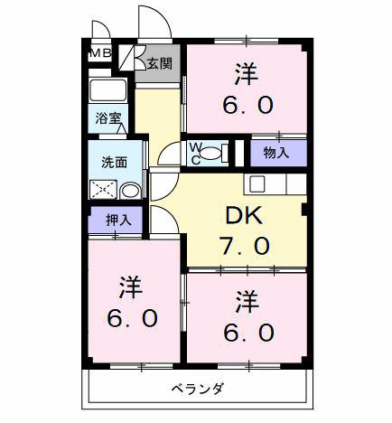 ナンポート(3DK/1階)の間取り写真