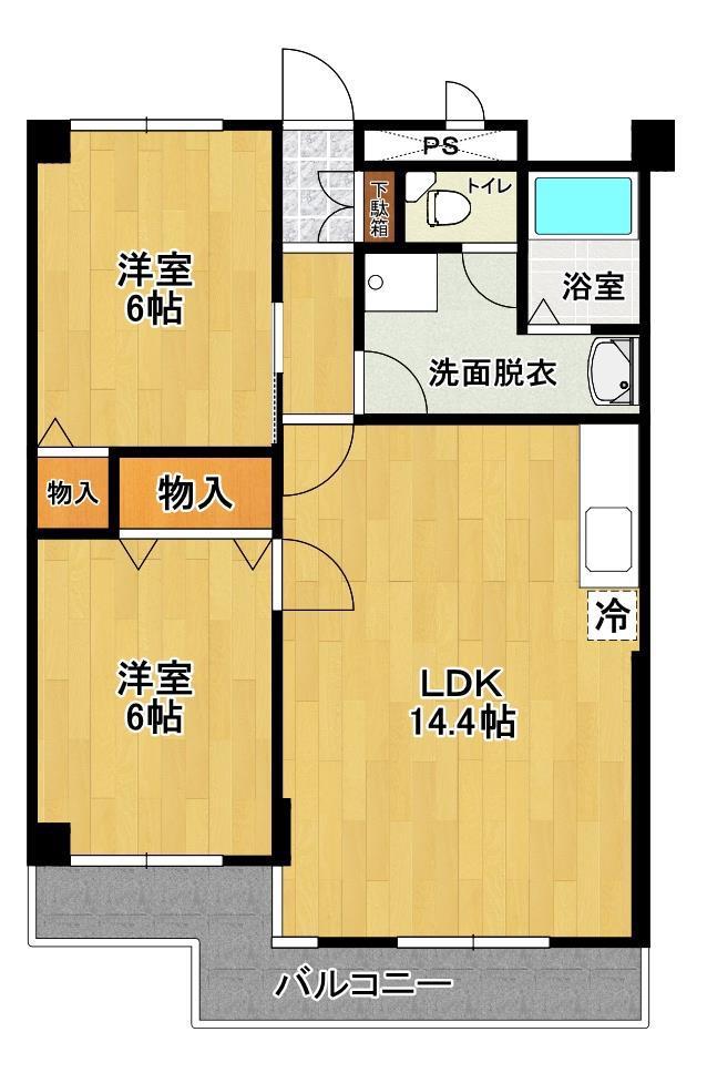 シャンポールド並木 A棟(2LDK/3階)の間取り写真