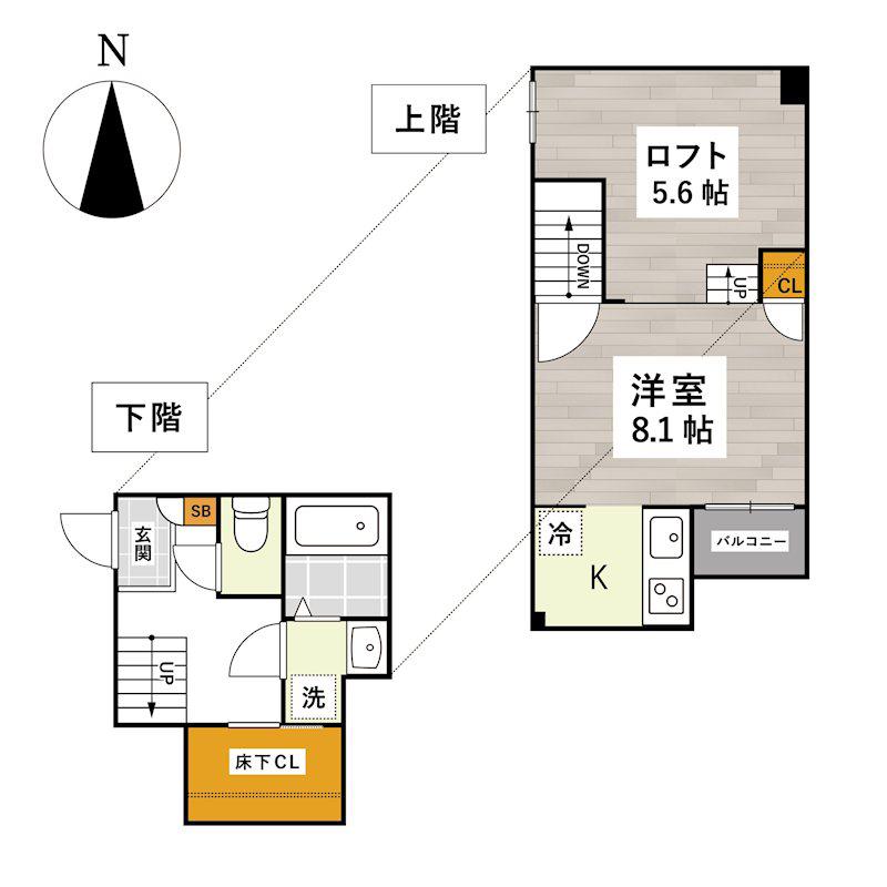 ADC新飯塚(1K/2階)の間取り写真