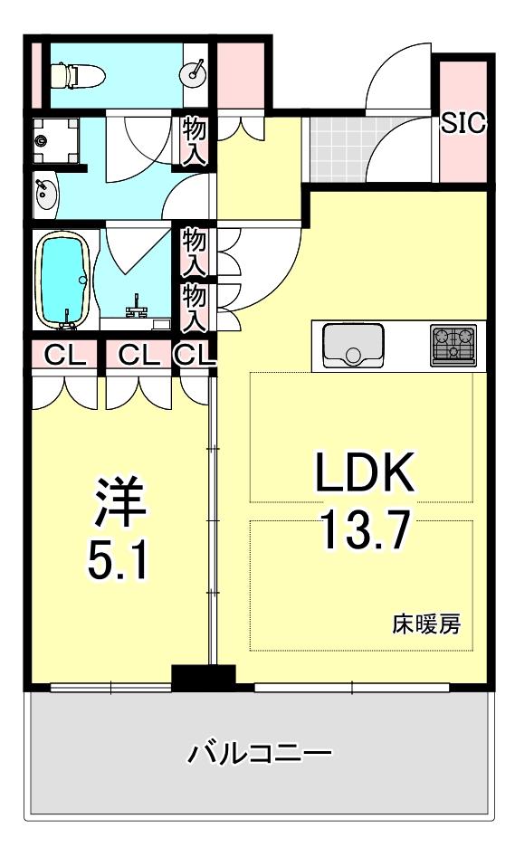 グランドメゾン新梅田タワー THE CLUB RESIDENCE(1LDK/9階)の間取り写真
