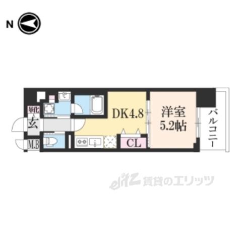 アスヴェル京都四条西院(1DK/4階)の間取り写真