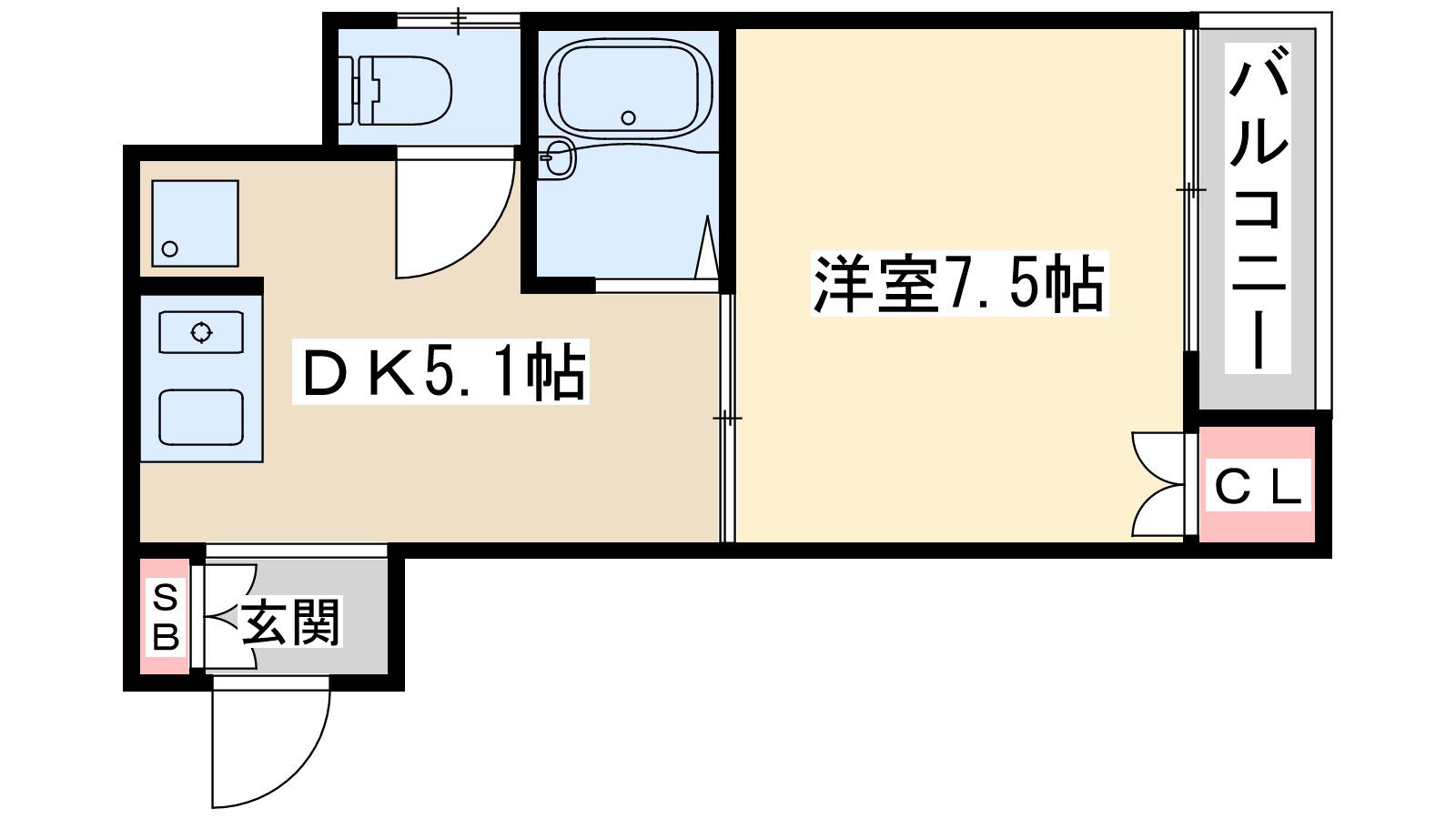 レジデンス大和2(1DK/4階)の間取り写真