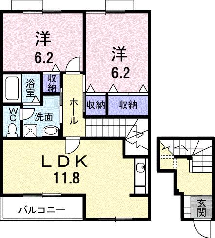 レジデンスF(2LDK/2階)の間取り写真