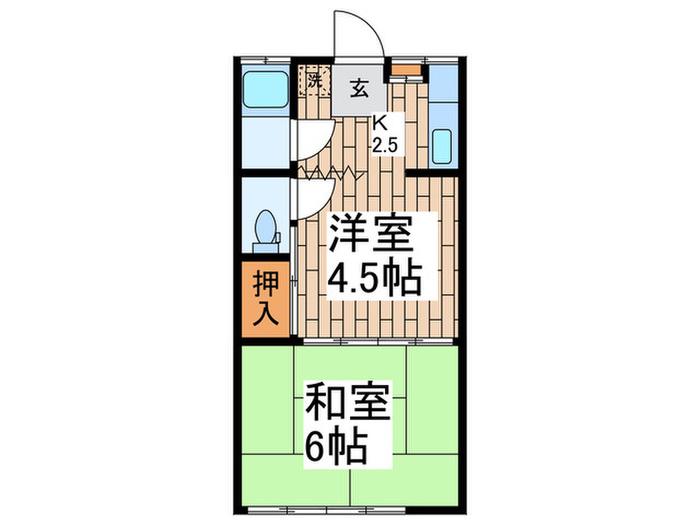 ぽーらーはうす(2K/2階)の間取り写真