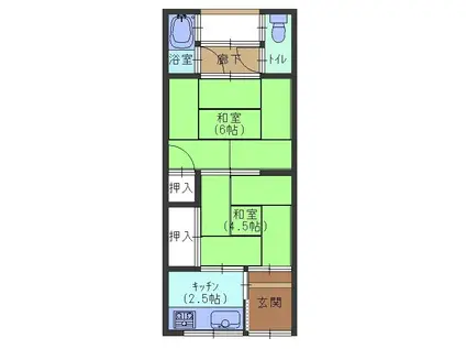堺市西区上野芝向ケ丘町1丁アパート(2K/1階)の間取り写真