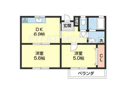 プチシャトーマンション(2DK/2階)の間取り写真