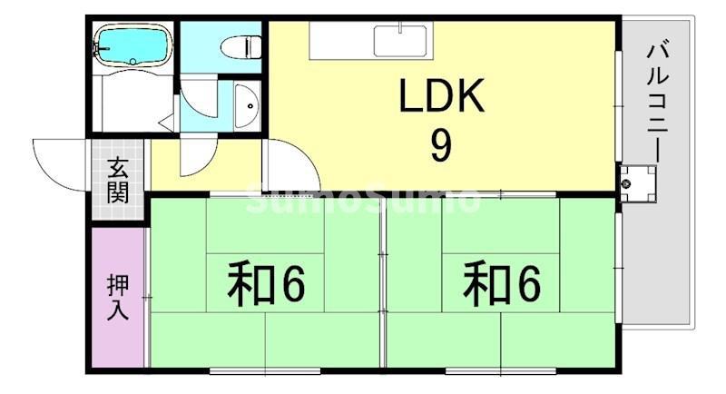 サンフローレ千代ヶ丘(2LDK/1階)の間取り写真