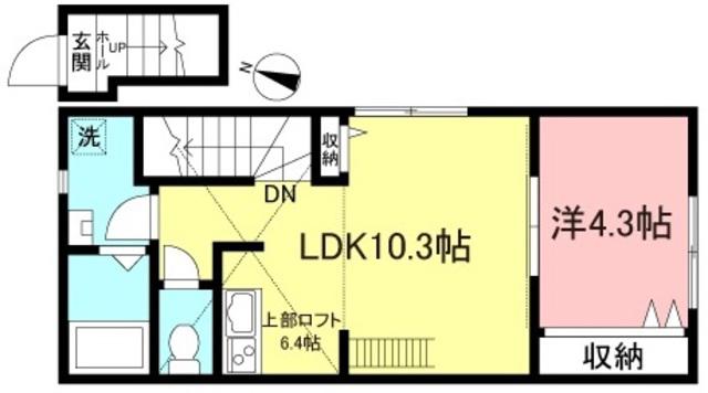 ファンズ烏山(1LDK/2階)の間取り写真