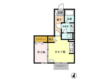 リビングタウンかじま台 A棟(1DK/2階)の間取り写真