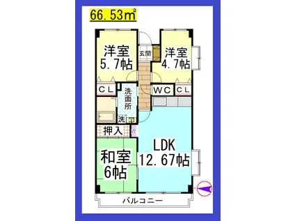 DL ウエストヒル湘南弐番館(2LDK/5階)の間取り写真