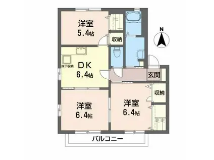 メゾンセルリアC(3DK/1階)の間取り写真