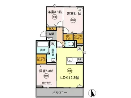 AZLIE(3LDK/3階)の間取り写真