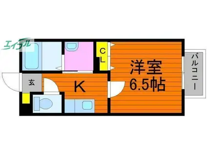 シリウス(1K/2階)の間取り写真