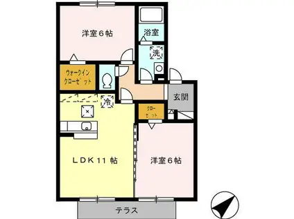 花多来館 C棟(2LDK/1階)の間取り写真