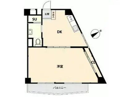 学園台ハイツならしの(1DK/4階)の間取り写真