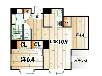 リクシア足原(2LDK/2階)の間取り写真