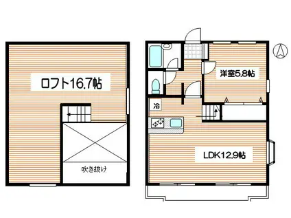 クレールB(1LDK/2階)の間取り写真