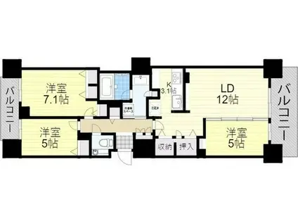 クリーンリバーフィネス札幌ミッドステージサウス(3LDK/4階)の間取り写真