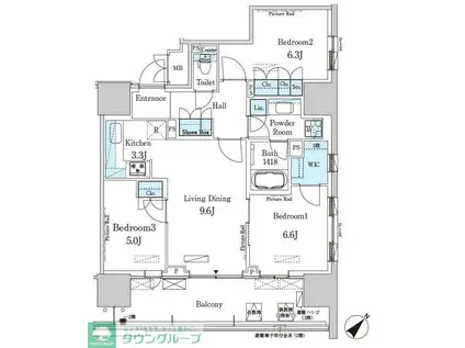 HARUMI FLAG PORT VILLAGE B棟(3LDK/8階)の間取り写真