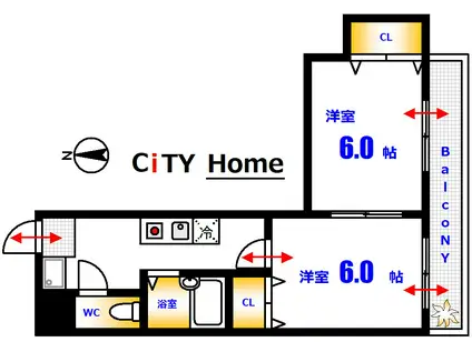 タウンハウス榎町(2K/4階)の間取り写真