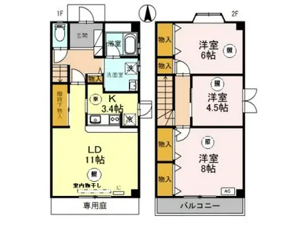 ルミエール龍野A(3LDK/1階)の間取り写真