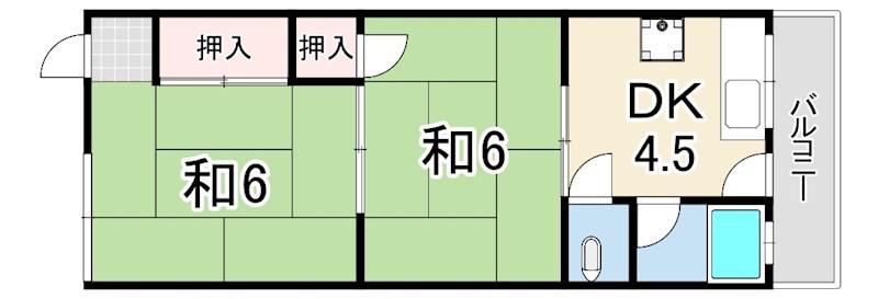 北区鈴蘭台アパート(2K/2階)の間取り写真