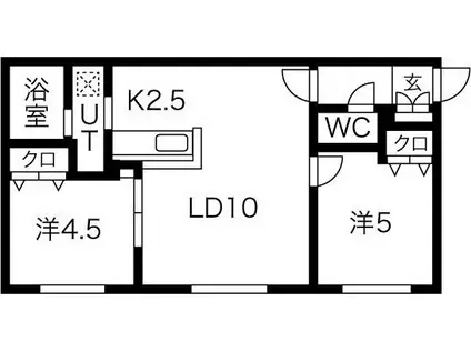 ラ・ムーン菊水(2LDK/4階)の間取り写真
