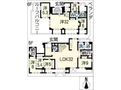 パレスM(5LDK/5階)の間取り写真