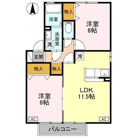 ウィルモアガーデン E(2LDK/2階)の間取り写真