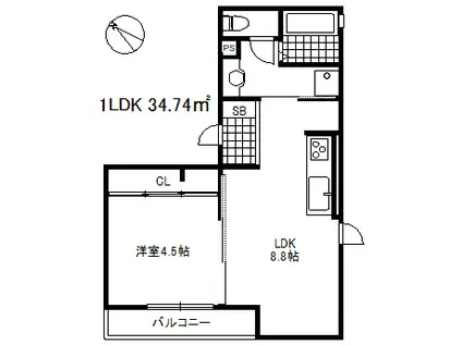 セジュール下山手通(1LDK/3階)の間取り写真