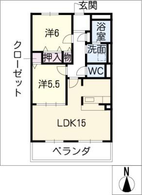 ハートフルマンションステラ(2LDK/3階)の間取り写真