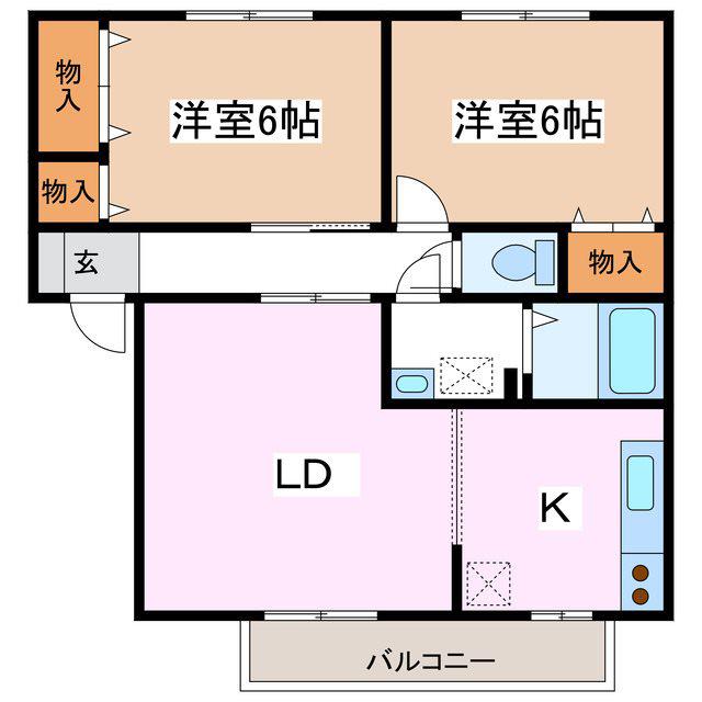 シャンドフルールA棟(2LDK/1階)の間取り写真