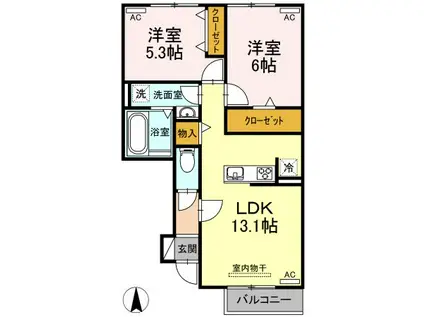 コンフォール西小鷹野II(2LDK/1階)の間取り写真