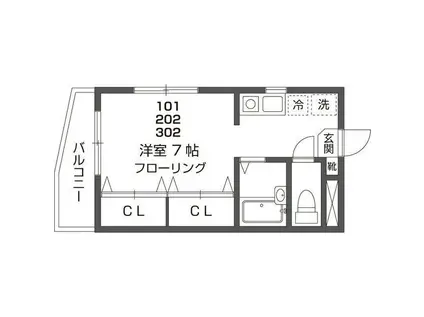 エクセル高輪(ワンルーム/1階)の間取り写真