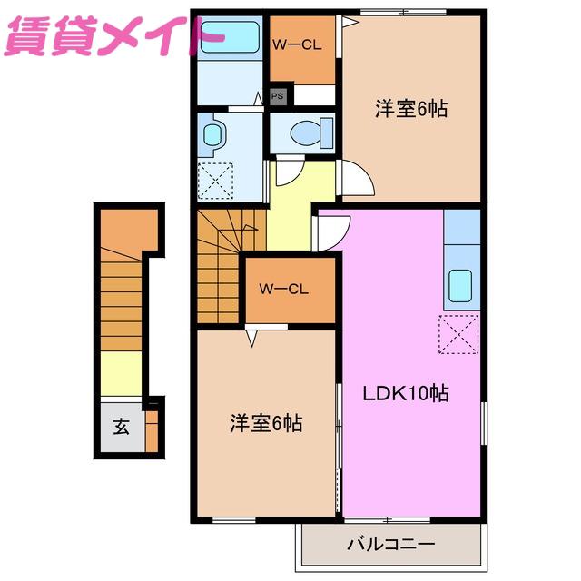 ビューティフル ムーン II(2LDK/2階)の間取り写真