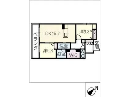 アンビエラ八事(2LDK/1階)の間取り写真