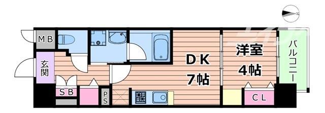 セイワパレス本町東(1DK/10階)の間取り写真