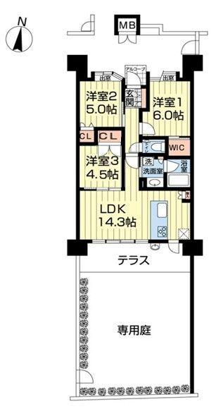 パレスト光の森ソラリス(3LDK/1階)の間取り写真