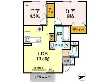 ヴィラ オーヴェスト(2LDK/1階)の間取り写真