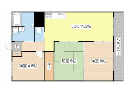 南川ハイツ(3LDK/1階)の間取り写真