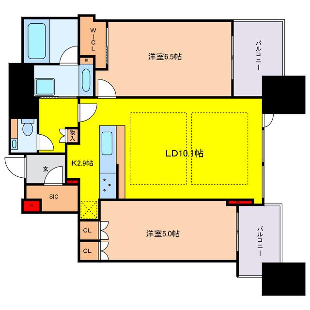 シティタワー大阪本町(2LDK/26階)の間取り写真