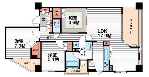 CITY SPIRE夕陽丘(3LDK/2階)の間取り写真