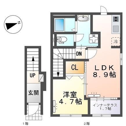 スターテラスⅡ上福原(1LDK/2階)の間取り写真