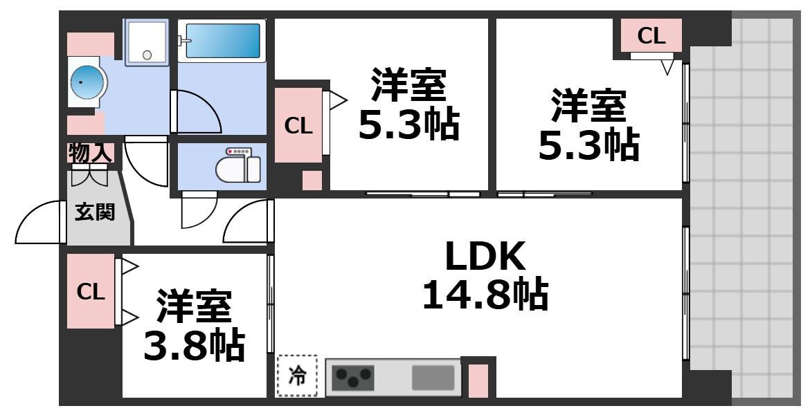 ALIVIS野田阪神(3LDK/10階)の間取り写真