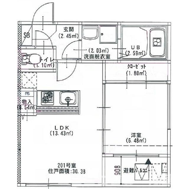 ALCASA竹ノ塚(1LDK/2階)の間取り写真